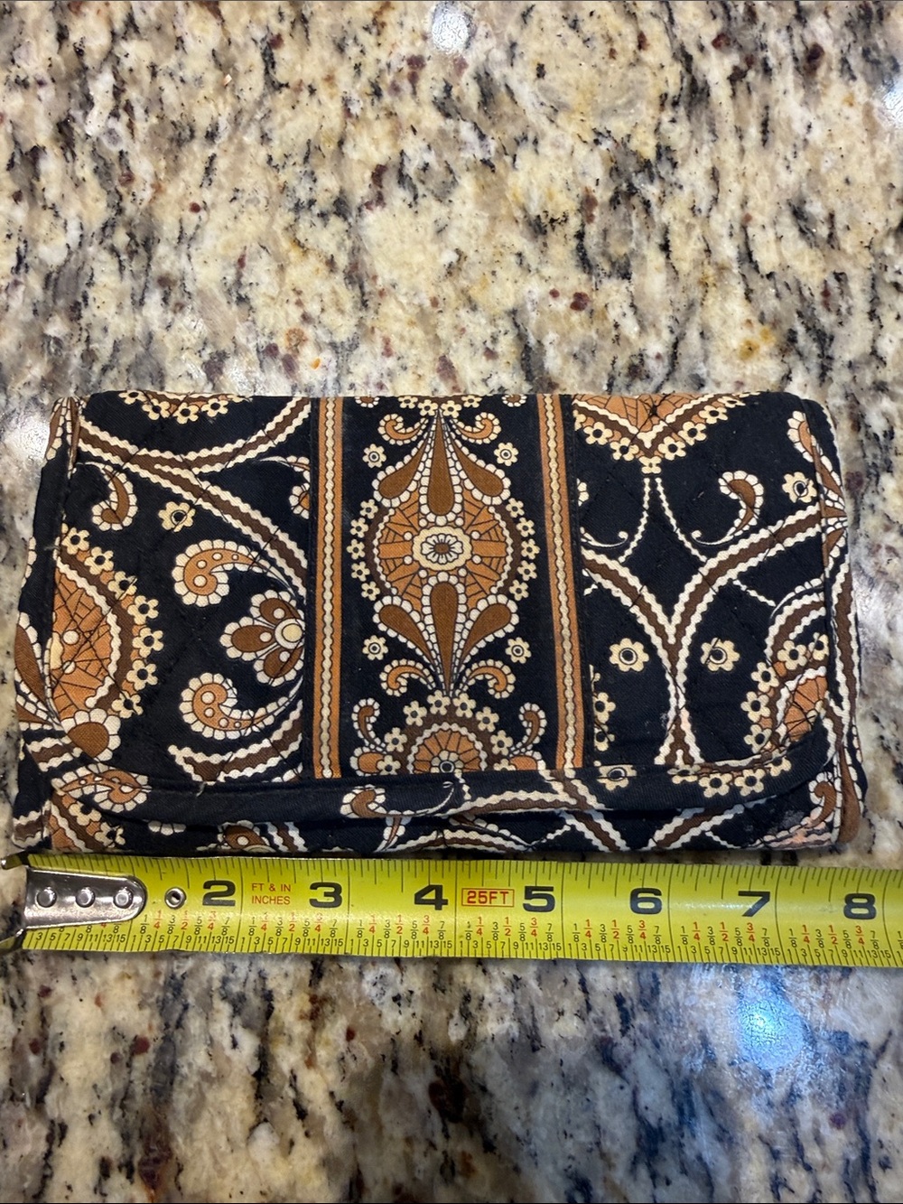 Vera Bradley Black & Brown Quilted retired Cafe Latte Paisley Foldover Wallet